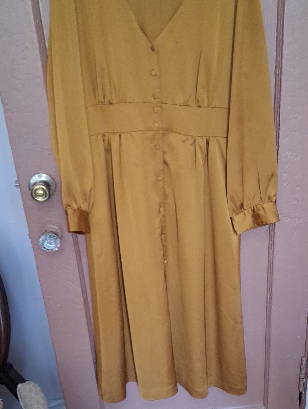 J. Crew Mustard V-Neck Button-Front Midi Dress
